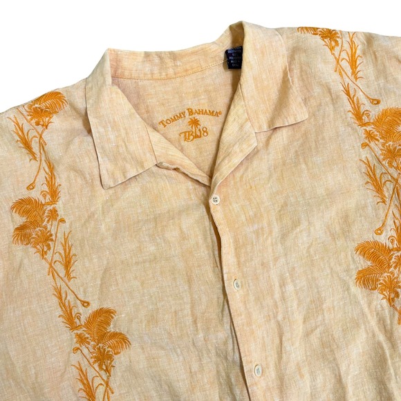 Tommy Bahama Other - Tommy Bahama Mens XXL Orange 100% Linen Embroidered Golf Palm Camp Shirt Aloha